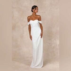 NWT Lulus Immensely Charming White Mesh Pearl Bustier Maxi Dress Size XS